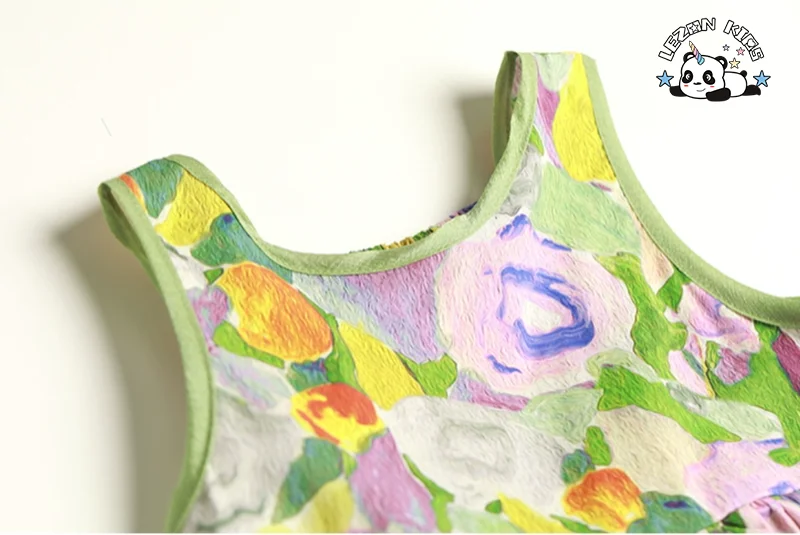 LEZONKIDS - Kid Girls' Dress Customizable Summer New Fashion Colorful Printing Cotton Sleeveless  Princess Dress for Girls